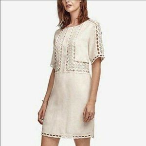 NWT  ANN TAYLOR IVORY CROCHET TRIM BOHEMIAN CASUAL COCKTAIL SHIFT DRESS SIZE: 4